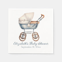 Vintage Aquatercolor Blue Baby Carriage Personalis