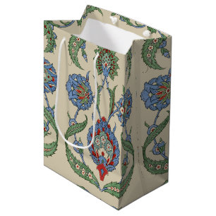Vintage Arabisch Blau Rotes Geometrisches Florales Mittlere Geschenktüte