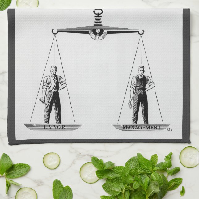 Vintage Arbeit gegen Management, Skala der Justiz Geschirrtuch (Gefaltet)