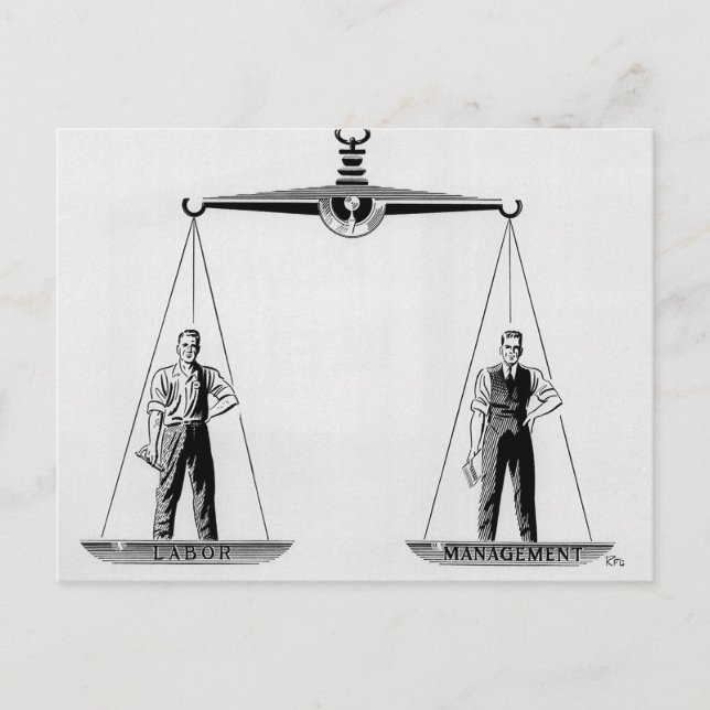 Vintage Arbeit gegen Management, Skala der Justiz Postkarte (Vorderseite)