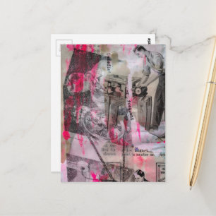 Vintage arbeitende Männer Hot Pink Schwarz Weiß Postkarte