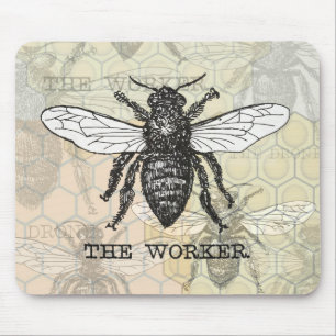 Vintage Arbeiterbiene-Illustrationskunst Mousepad