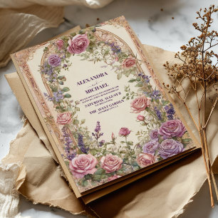 Vintage Arch Lila Rosa Rosen Blumenhochzeit Einladung