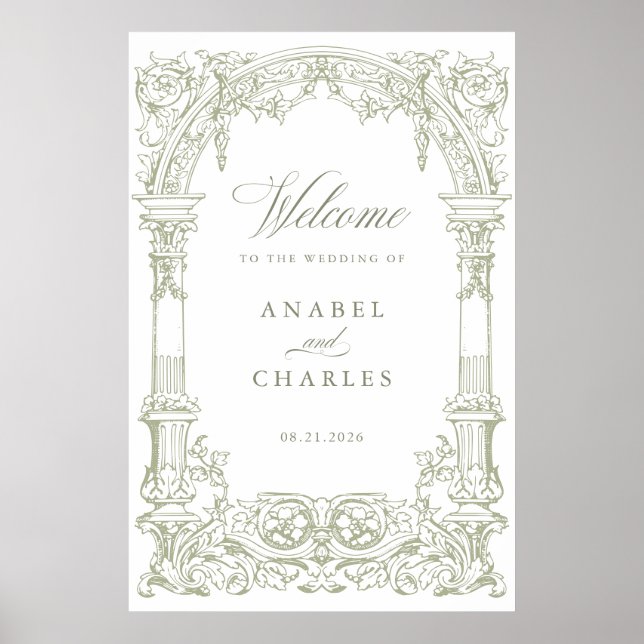 Vintage Arch Vines Frame Wedding Willkommen Poster (Vorne)