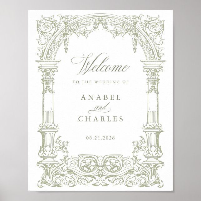 Vintage Arch Vines Frame Wedding Willkommen Poster (Vorne)