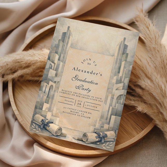 Vintage Architecture Drawing Graduation Einladung (Von Creator hochgeladen)