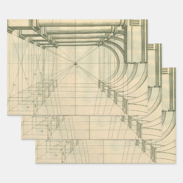 Vintage Architektur, Arches Columns Perspektive Geschenkpapier Set (Set)