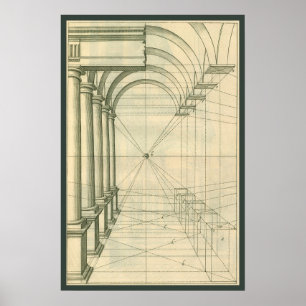 Vintage Architektur, Arches Columns Perspektive Poster