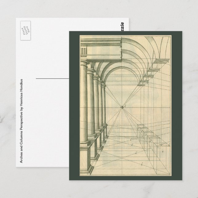Vintage Architektur, Arches Columns Perspektive Postkarte (Vorne/Hinten)