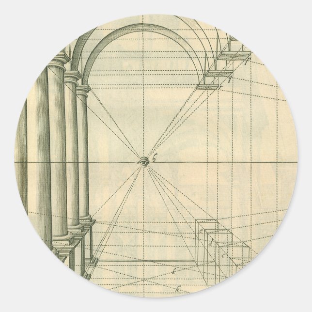Vintage Architektur, Arches Columns Perspektive Runder Aufkleber (Vorderseite)