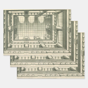 Vintage Architektur, Atrium Courtyard Perspektive Geschenkpapier Set