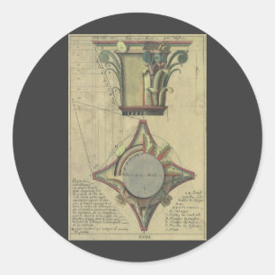 Vintage-Architektur, dekorative Kapitellkrone Runder Aufkleber