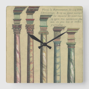 Vintage Architektur, die 5 Architekturaufträge Quadratische Wanduhr