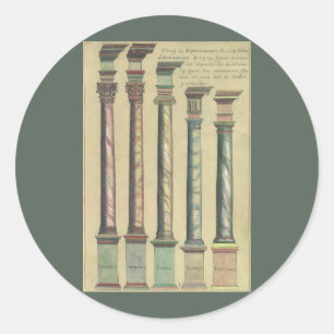Vintage Architektur, die 5 Architekturaufträge Runder Aufkleber