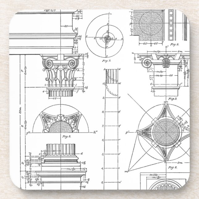 Vintage Architektur Getränkeuntersetzer (Vorderseite)