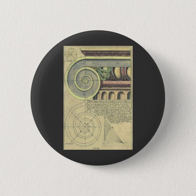 Vintage Architektur; Hauptstadt Volute von Vignola Button (Vorderseite)