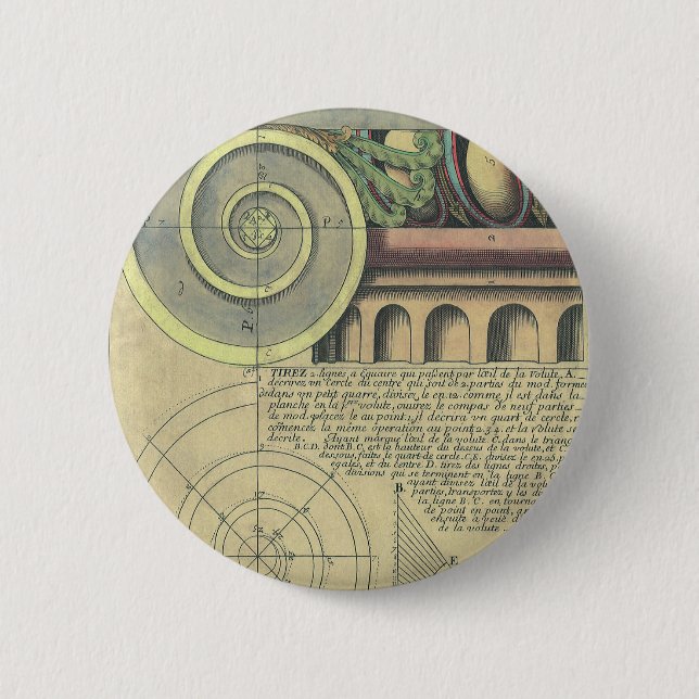 Vintage Architektur; Hauptstadt Volute von Vignola Button (Vorderseite)