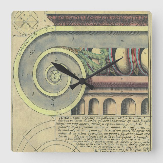 Vintage Architektur; Hauptstadt Volute von Vignola Quadratische Wanduhr (Vorderseite)