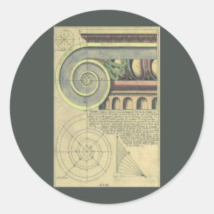 Vintage Architektur; Hauptstadt Volute von Vignola Runder Aufkleber