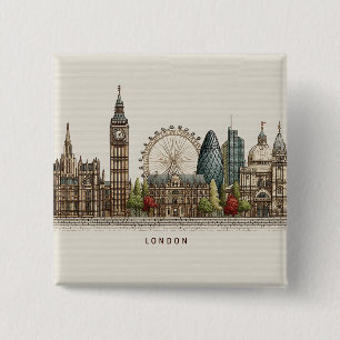 Vintage-Architektur-Illustration der Londoner Skyl Button