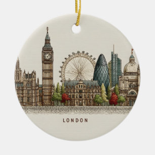Vintage-Architektur-Illustration der Londoner Skyl Keramik Ornament