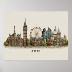 Vintage-Architektur-Illustration der Londoner Skyl Poster