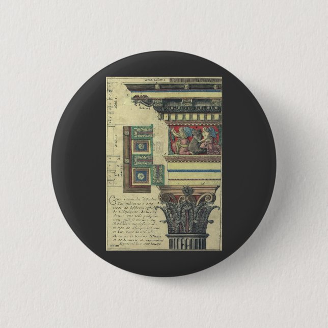 Vintage Architektur, Kolonne mit kornförmiger Form Button (Vorderseite)