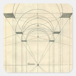 Vintage-Architektur, Renaissance-Bogen-Perspektive Quadratischer Aufkleber