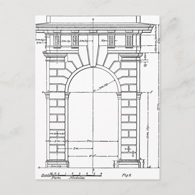 Vintage Architekturgrafik schwarz-weiß Postkarte (Vorderseite)