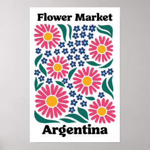 Vintage-Argentinien-Blumenmarkt-Rosa-Daisy Poster