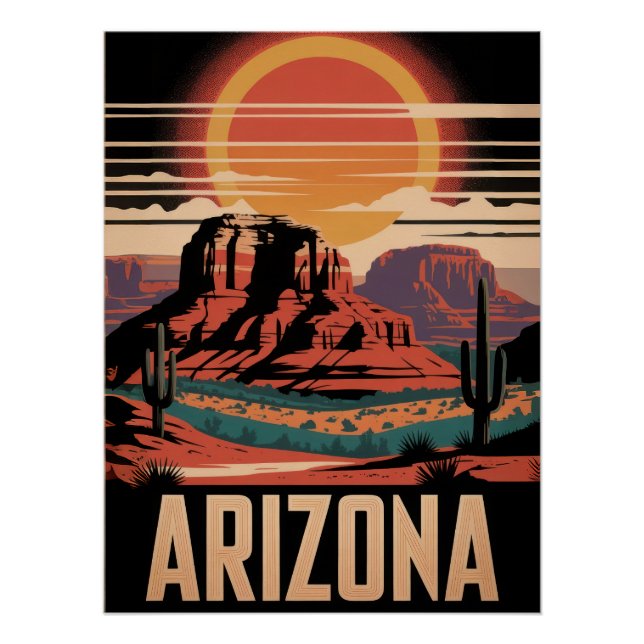Vintage Arizona Desert Sunset Cactus Landscape Poster (Vorderseite)