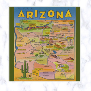 Vintage Arizona Karte und Kaktus