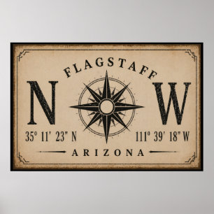 Vintage Arizona Koordinaten Kompass Poster