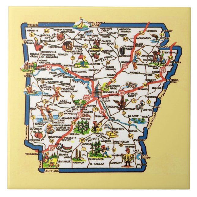 Vintage Arkansas Karte Keramikfliese (Vorderseite)