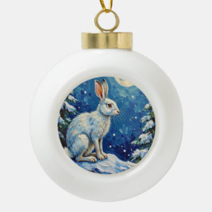 Vintage-Arktishase im Weihnachtsmondlicht  Keramik Kugel-Ornament