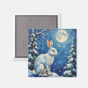 Vintage-Arktishase im Weihnachtsmondlicht  Magnet