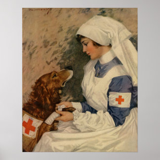 Vintage Armee-Krankenschwester mit Goldener Rückke Poster