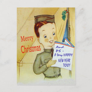Vintage-Armee-Militär-Weihnachts-Postkarte Feiertagspostkarte
