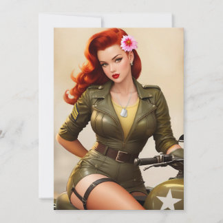 Vintage-Armee-Motorrad-Pinup-Einladung Einladung