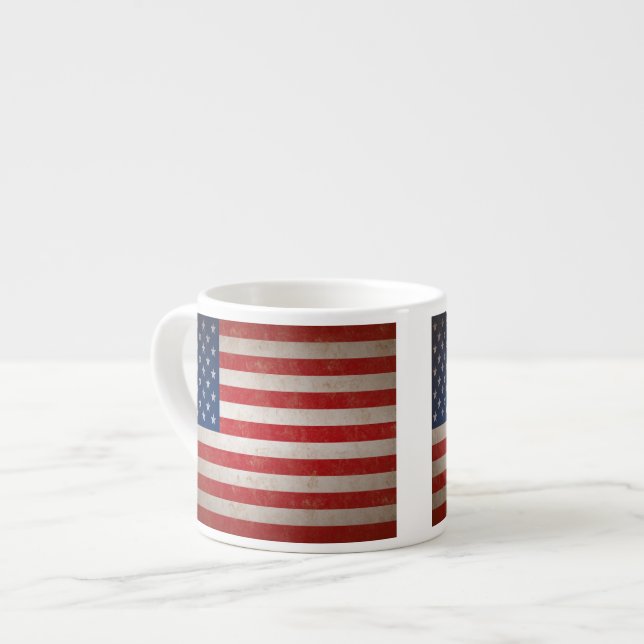 Vintage Art-amerikanische Flaggepatriotische Espressotasse (Vorderseite Links)