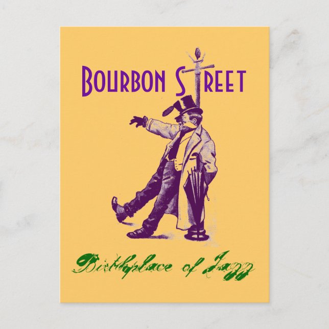 Vintage Art-Bourbon-Straße NOLA-Jazz-Postkarte Postkarte (Vorderseite)