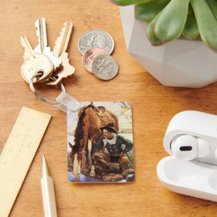 Vintage Art, Cowboy Watering His Horse by NC Wyeth Schlüsselanhänger