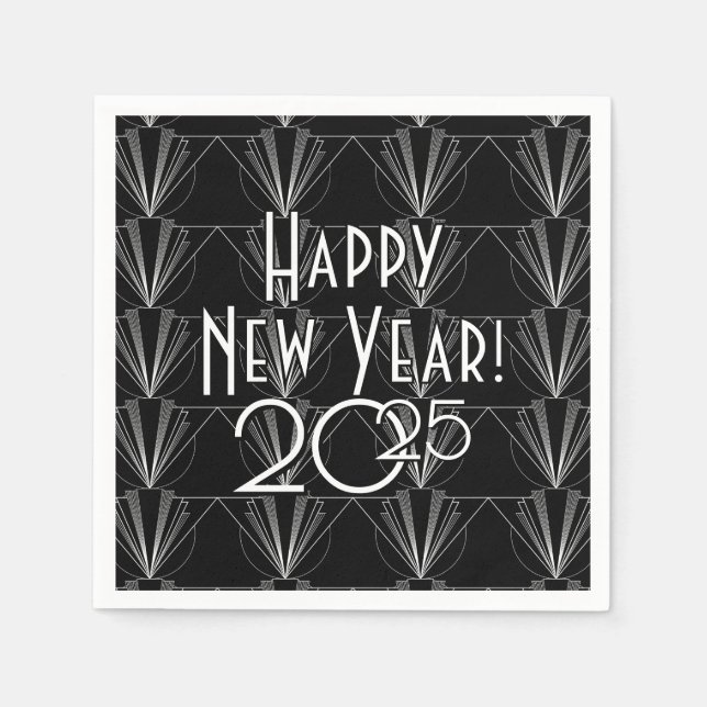 Vintage Art Deco Black and White Geometric  Serviette (Vorderseite)