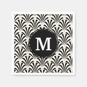 Vintage Art Deco Black & White Palmettos der 1920e Serviette