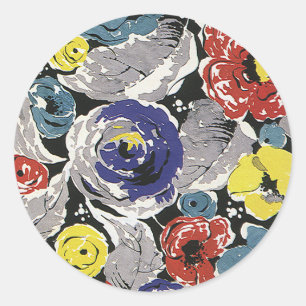 Vintage Art Deco Blumen, Rosen Blumenmuster Runder Aufkleber