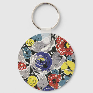 Vintage Art Deco Blumen, Rosen Floralmuster Schlüsselanhänger
