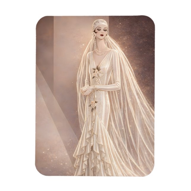Vintage-Art-Deco-Brautmode-Illustration Magnet (Vertikal)