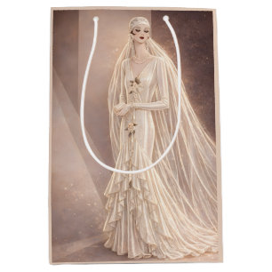 Vintage-Art-Deco-Brautmode-Illustration Mittlere Geschenktüte