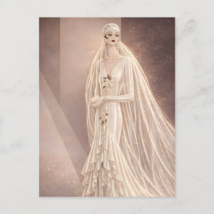 Vintage-Art-Deco-Brautmode-Illustration Postkarte