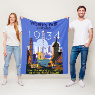 Vintage-Art Deco Chicago 1934 Weltausstellungsplak Fleecedecke